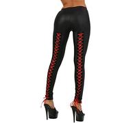 MISS NOIR Damen Leggings im Wetlook mit Schnürung Satinbänder Exclusives Clubwear (L/XL) 18256-BR