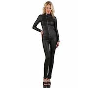 MISS NOIR Damen Overall im Wetlook S-3XL Sexy Jumpsuit Catsuit mit Reißverschlüsse Party Clubwear, Schwarz (20750-BK), XL