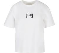 T-Shirt MISS TEE "Miss Tee Damen Praying Hands Tee", Damen, Gr. S, weiß, 100% Baumwolle, bedruckt, oversize, Rundhals, Shirts T-Shirt (28887159-S) weiß
