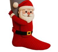 MissFox Stricksocken Damen mit 3D Tieren, Handgehäkelte Kuschelsocken Doppellagige Warme Wintersocken aus Baumwolle, Lustige Weihnachtsmann Socken für Weihnachten & Wintergeschenke