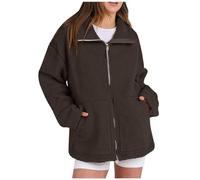 MissFox Teddyjacke Damen, Warme Winterjacke mit Stehkragen und Reißverschluss, Kuschelige teddy fleecejacke mit Taschen, Flauschige Fleece Teddy Jacke für Herbst & Winter, S-2XL
