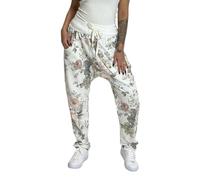 Mississhop 130 Damen Hose Blumen Sweatpants Jogginghose Baumwolle Freizeithose Boyfriend Sporthose Blumenprint Weiß