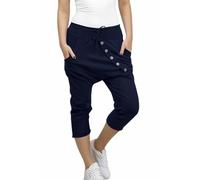 Mississhop 168 Damen Capri Hose Haremshose Ballonhose Pluderhose Pumphose Aladinhose Sommerhose Baggy Pants 3/4 mit Gummibund Blau