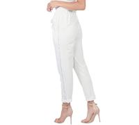 Mississhop 230 Damen Hose Freizeithose Baumwollhose Boyfriend mit Seitlichen Glitzerstreifen Weiß