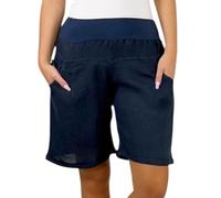 Mississhop 276 Damen Leinenshorts Bermuda - Kurze Sommerhose aus 100% Leinen, luftig, elegant, mit Knöpfen Dunkelblau M
