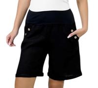 Mississhop 280 Damen Leinenshorts Bermuda - Kurze Sommerhose aus 100% Leinen, luftig, elegant, mit Knöpfen Schwarz S