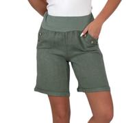 Mississhop 280 Damen Leinenshorts Bermuda lockere Kurze Hose Freizeithose 100% Leinen Shorts mit DREI Knöpfen Sommer Strand Oliv L