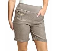 Mississhop 293 Damen Leinenshorts Bermuda lockere Kurze Hose Freizeithose 100% Leinen Shorts mit DREI Knöpfen Sommer Strand Fango S