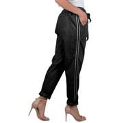Mississhop 348 Damen Hose Freizeithose Baumwollhose Baumwolle mit Seitlichen Silberstreifen Glitzerstreifen Schwarz