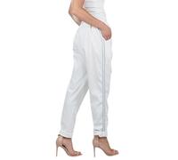 Mississhop 348 Damen Hose Freizeithose Baumwollhose Baumwolle mit Seitlichen Silberstreifen Glitzerstreifen Weiß