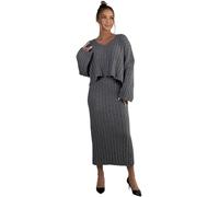 Mississhop 379 Damen Strickset mit Pullover Rock Strickpullover Strickrock Grau