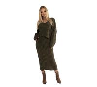 Mississhop 379 Damen Strickset mit Pullover Rock Strickpullover Strickrock Olive
