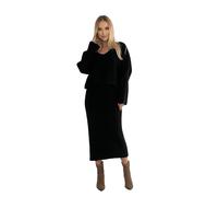Mississhop 379 Damen Strickset mit Pullover Rock Strickpullover Strickrock Schwarz