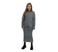 Mississhop 395 Damen Strickset mit Pullover Rock Strickpullover Strickrock Grau