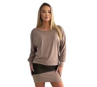 Mississhop 95-31 Damen Minikleid festlich Glitzer Kleid Pulli Tunika Cappuccino S
