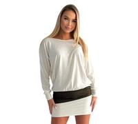 Mississhop 95-31 Damen Minikleid festlich Glitzer Kleid Pulli Tunika Creme L