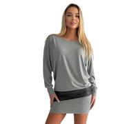 Mississhop 95-31 Damen Minikleid festlich Glitzer Kleid Pulli Tunika Grau M