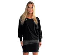 Mississhop 95-31 Damen Minikleid festlich Glitzer Kleid Pulli Tunika Schwarz XXL