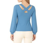 Mississhop Amel Damen Bluse Tunika Longshirt Top Shirt Pullover Hellblau S 34 36