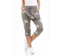 Mississhop Damen Capri Hose Haremshose Ballonhose Pluderhose Pumphose Aladinhose Sommerhose Sternen Print Stern Muster Baggy Pants 3/4