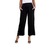 Mississhop Damen Leinenhose lockere Freizeithose 7/8 Lange Hose mit DREI Knöpfe 100% Leinen 36 38 40