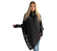 Mississhop Poncho Cape Strick Sweatshirt Pullover Umhang Überwurf mit Stulpen 3012 Graphit