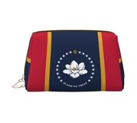 Mississippi Kosmetiktasche aus Leder mit Staatsflaggen-Druck, Kosmetiktasche aus Leder für Geldbörse mit Reißverschluss oben, stilvolle Kulturtasche, gold, Eine Größe
