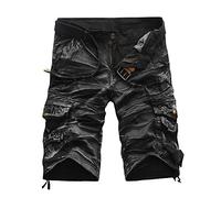 MISSMAO Herren Kurze Hosen Gerade Camouflage Hose Männer Short Cargohose Feldhose Sommer Arbeitshose Casual Sporthose SchwarzWeiss 29