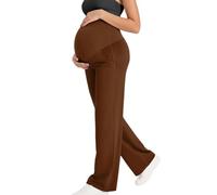 MISSMAO Umstandshose Weitem Bein Damen Schwangerschaft Yogahose Lässig Lose Breite Gerade Bein Lounge Hosen mit Taschen Schwangerschafts Hose,Kaffee,L