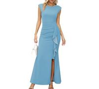 Missufe Damen Ballkleid Maxi Abendkleider Flügelärmel Cocktail Rüsche Schlitz Meerjungfrau Bodycon Hochzeit Festlich Kleid (Hellblau, Mittel)