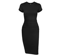 Missufe intl Damen Casual Gerafftes figurbetontes kurzärmeliges Midi-T-Shirt-Kleid - Schwarz - Groß
