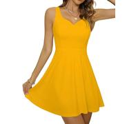 Missufe Minikleid Cocktailkleid Partykleid Sommerkleid Rockabilly Damen Abendkleid A Linien Swing Elegant Kleider (Gelb, groß)