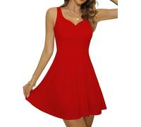 Missufe Minikleid Cocktailkleid Partykleid Sommerkleid Rockabilly Damen Abendkleid A Linien Swing Elegant Kleider (rot, groß)