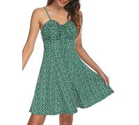 Missufe Sommerkleid Blumenkleid Swing Cami Freizeitkleid Damen Spaghettiträger Kleider (Grün, klein)