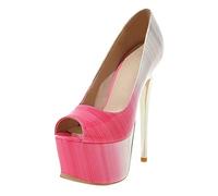MISSUIT Damen Extreme High Heels Plateau Lack Pumps mit Pfennigabsatz Peeptoe Stiletto 16cm Absatz Schuhe(Pink,40)