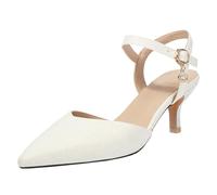 MISSUIT Damen Glitzer Pumps mit Knöchelriemen Spitze Kitten Heel Slingpumps(Weiß,34)