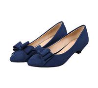MISSUIT Damen Kitten Heel Schleife Pumps Kleiner Absatz Rockabilly Spitz 4cm Absatz Schuhe(Blau,46)