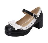 MISSUIT Damen Mary Jane Pumps mit Blockabsatz und Schleife 5cm Absatz Geschlossen Rockabilly Schuhe(Schwarz,38
