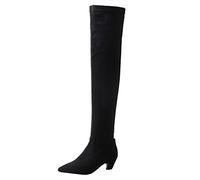 MISSUIT Damen Overknee Stiefel Kleiner Absatz Stiefel mit Kitten Heels Schlupfstiefel Langschaftstiefel Spitz(Schwarz,41)