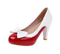 MISSUIT Damen Plateau High Heels Lack Pumps Blockabsatz Schleife Geschlossen Rockabilly Schuhe(Rot,39)