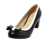 MISSUIT Damen Vintage Rockabilly Schuhe Chunky Heels Pumps mit Blockabsatz und Schleife Retro Runde Zehen(Schwarz,36)