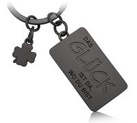 Mister Boncuk Glück Schlüsselanhänger mit Gravur - Glücksbringer aus Metall - Kleeblatt Anhänger für den Schlüsselbund - Das Glück ist da, wo du bist (Schwarz Matt)