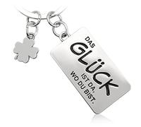 Mister Boncuk Glück Schlüsselanhänger mit Gravur - Glücksbringer aus Metall - Kleeblatt Anhänger für den Schlüsselbund - Das Glück ist da, wo du bist (Hochglanz Silber)