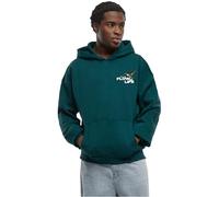 Mister Tee Herren Flow of Life Hoody - Regular Fit Streetwear Kapuzenpullover mit Kolibri- und Blumenprint auf Front und Rücken, Flaschengrün, M