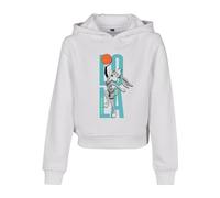 Sweatshirt MISTERTEE "MisterTee Damen Kids Space Jam Lola Jumping Cropped Hoody", Mädchen, Gr. 146/152, weiß, 65% Baumwolle, 35% Polyester, unifarben, Langarm, Sweatshirts (58004729-146) weiß