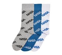 Mister Tee Unisex NASA Allover Socks Kids 3-Pack brightblue/grey/white, 27-30