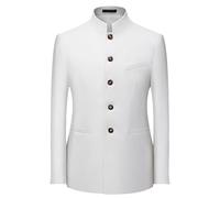 MISTPURE Male Blazer,Herren Blazer Jacke Einfarbig Button Down Chinesischer Kragen Grandad Anzug Einreihig Einfarbig Lässig Elegant Mäntel Retro Klassisch Tailored Fit Arbeitsmantel Weiß M