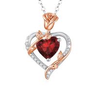 MISUMOR Halskette Damen Silber mit Rose Anhänger Geburtsstein Kette Schmuck Damen Geschenke für Frauen Freundin Mutter Hochzeitstag Muttertag Jahrestag Weihnachten Valentinstag Geburtstagsgeschenk