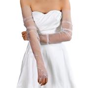 MISUVRSE 2er Pack Handschuhe mit Farbverlauf, transparente Ärmelüberzüge, Hochzeit, Braut Outfits für Braut, Abendkleider und besondere Anlässe, Netzhandschuhe mit Pailletten