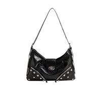 MISUVRSE Stilvolle Damen Unterarm Handtasche, Punk Nieten, Umhängetasche, PU Leder, Falten, strukturierte Umhängetasche mit verstellbarem Riemen, modische Schultertasche aus PU Leder